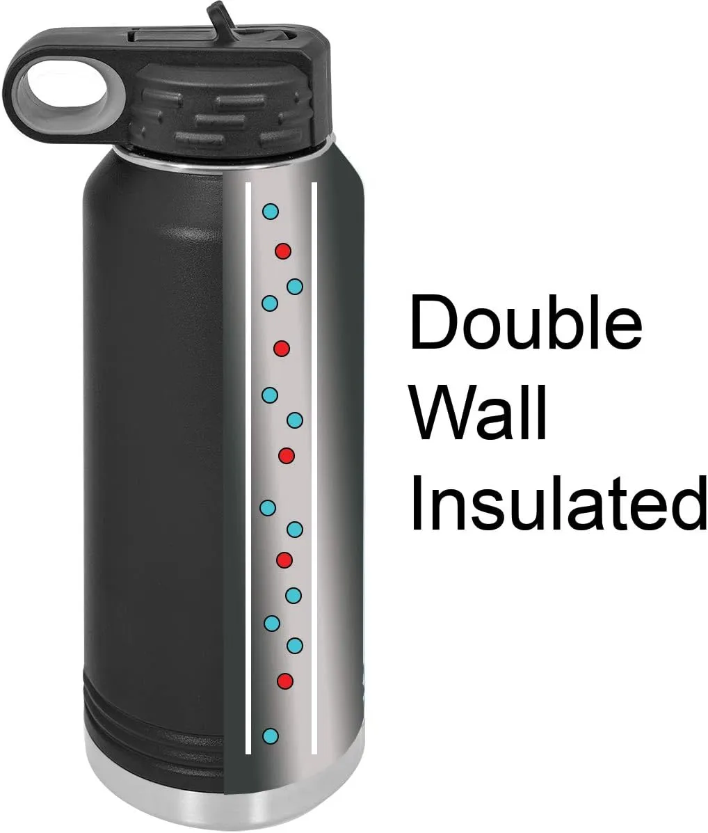 Personalized Add Your Name 32-Ounce Double Wall Insulated Stainless Steel Custom Sports Water Bottle with Flip Top Lid, Straw - Customizable