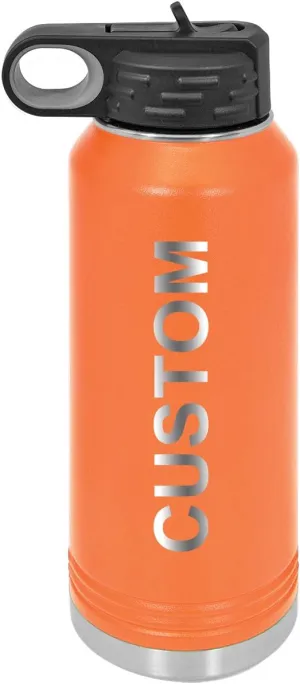 Personalized Add Your Name 32-Ounce Double Wall Insulated Stainless Steel Custom Sports Water Bottle with Flip Top Lid, Straw - Customizable