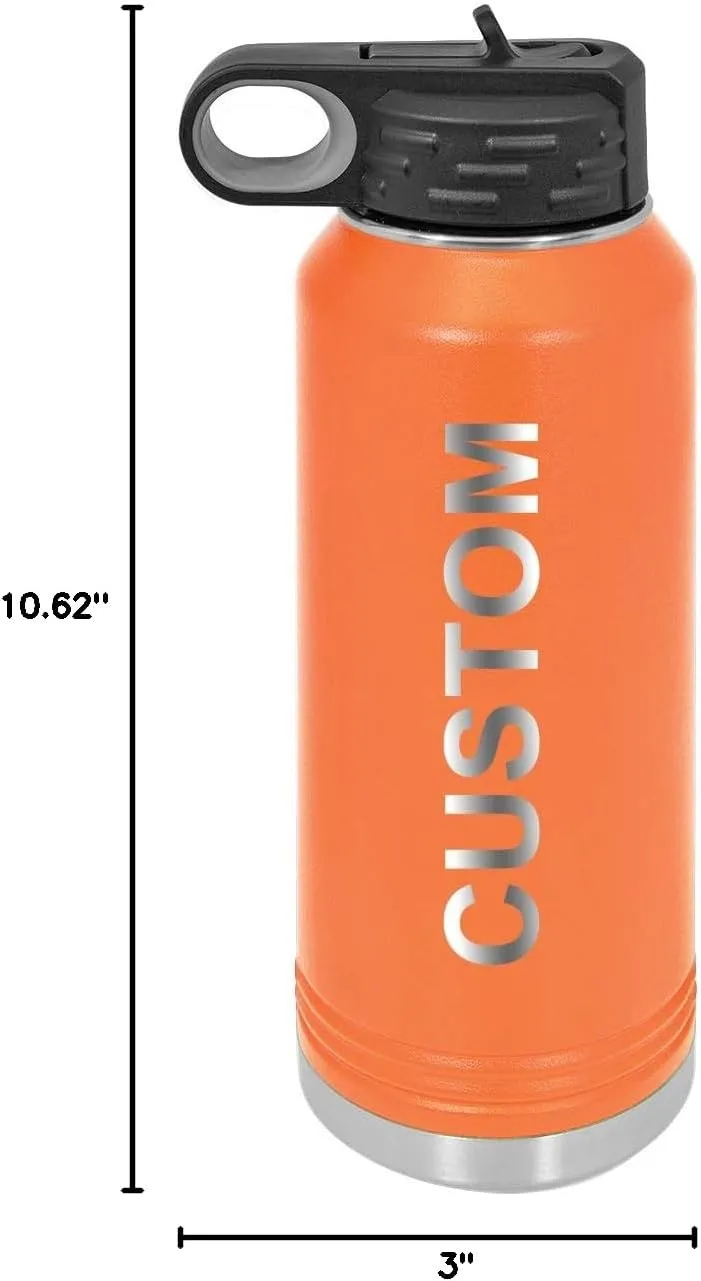 Personalized Add Your Name 32-Ounce Double Wall Insulated Stainless Steel Custom Sports Water Bottle with Flip Top Lid, Straw - Customizable