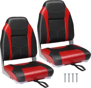 PEXMOR Boat Seats Low/High Back, Folding Boat Seat Included, Fold-Down Fishing Boat Seats Waterproof Captain Boat Seat w/Aluminum Hinges & Thick Soft Cushion, 2 Packs (High Back-Red & Black)
