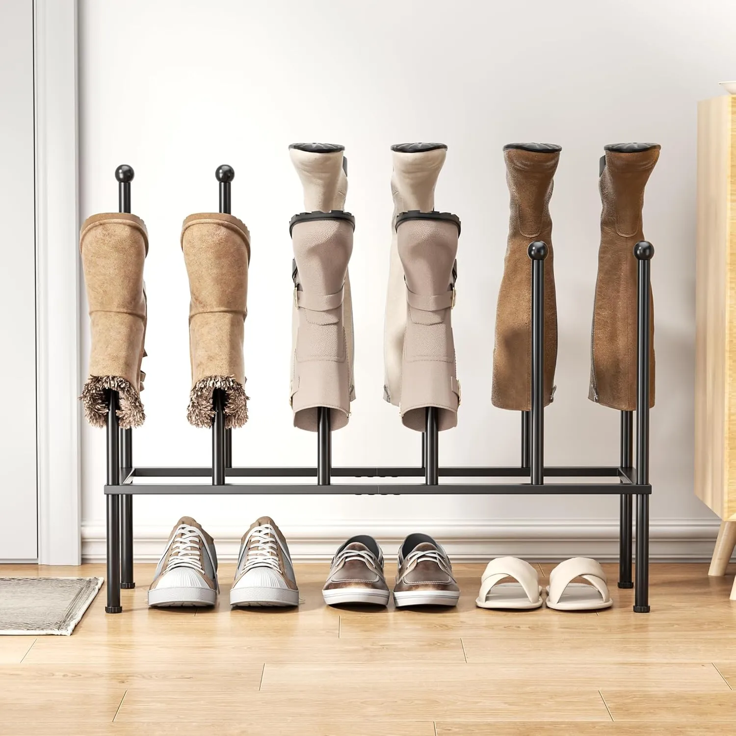 pickpiff Free Standing Shoe Racks - Black Metal Boot Rack, Shoe Organizer for Dorm Room, Black Shoe Rack Organizer, Shoe Storage Fit for 6 Pairs