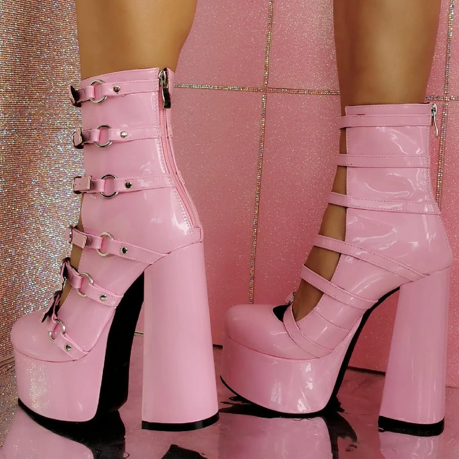 Platform Chunky Heels for Women Sexy Strappy Lace Up Platform Pumps