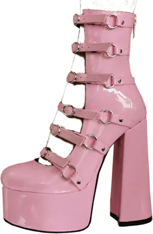 Platform Chunky Heels for Women Sexy Strappy Lace Up Platform Pumps