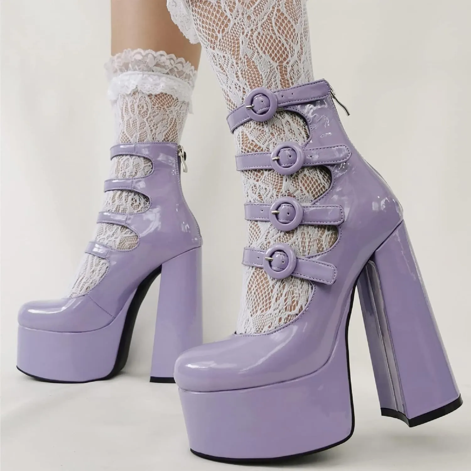Platform Chunky Heels for Women Sexy Strappy Lace Up Platform Pumps