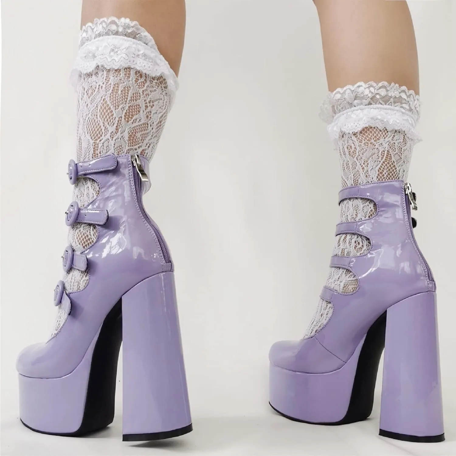 Platform Chunky Heels for Women Sexy Strappy Lace Up Platform Pumps