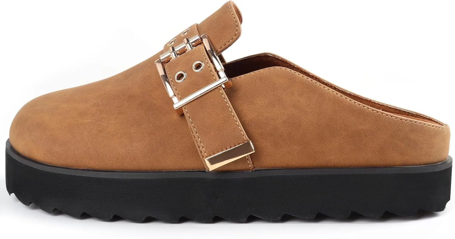 Platform Clogs for Women Footbed Sandals Comfort Platform with Arch Support Adjustable Buckle Slip On Clogs