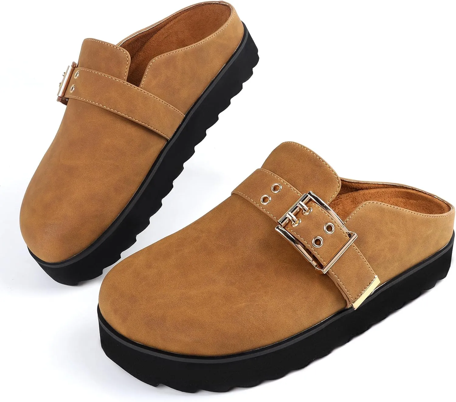 Platform Clogs for Women Footbed Sandals Comfort Platform with Arch Support Adjustable Buckle Slip On Clogs