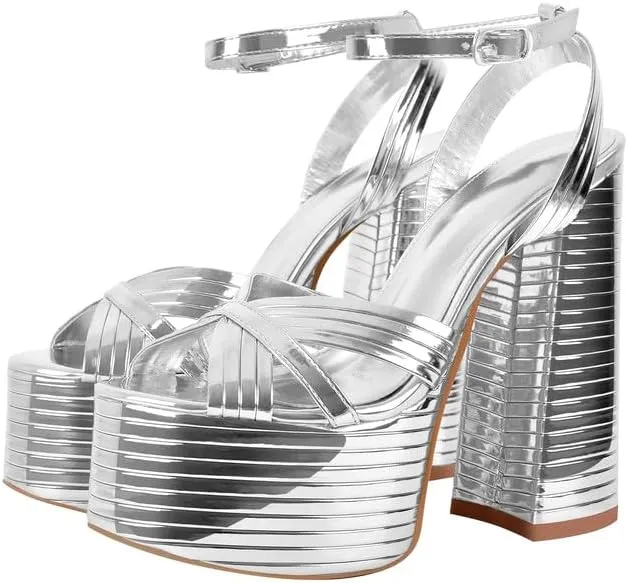 Platform Heels for Women Ankle Strap Chunky High Heel Sandals