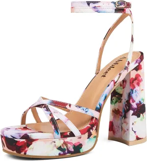 Platform Heels for Women Strappy Block Chunky High Heels Open Toe Ankle Strap Sandals Fashion Lace Up Wedding Party Evening Prom Dance Dress Shoes