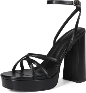 Platform Heels for Women Strappy Block Chunky High Heels Open Toe Ankle Strap Sandals Fashion Lace Up Wedding Party Evening Prom Dance Dress Shoes