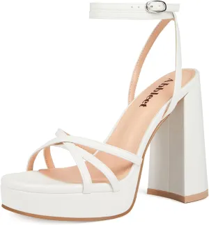 Platform Heels for Women Strappy Block Chunky High Heels Open Toe Ankle Strap Sandals Fashion Lace Up Wedding Party Evening Prom Dance Dress Shoes