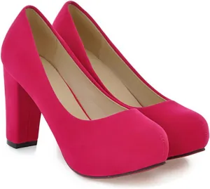 Platform Pumps Shoes for Women Round Toe Fashion Dress Slip On Chunky High Heels Comfort Closed Office Work Wedding Party Shoes-3 in Heel