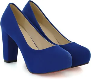 Platform Pumps Shoes for Women Round Toe Fashion Dress Slip On Chunky High Heels Comfort Closed Office Work Wedding Party Shoes-3 in Heel
