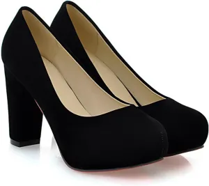 Platform Pumps Shoes for Women Round Toe Fashion Dress Slip On Chunky High Heels Comfort Closed Office Work Wedding Party Shoes-3 in Heel
