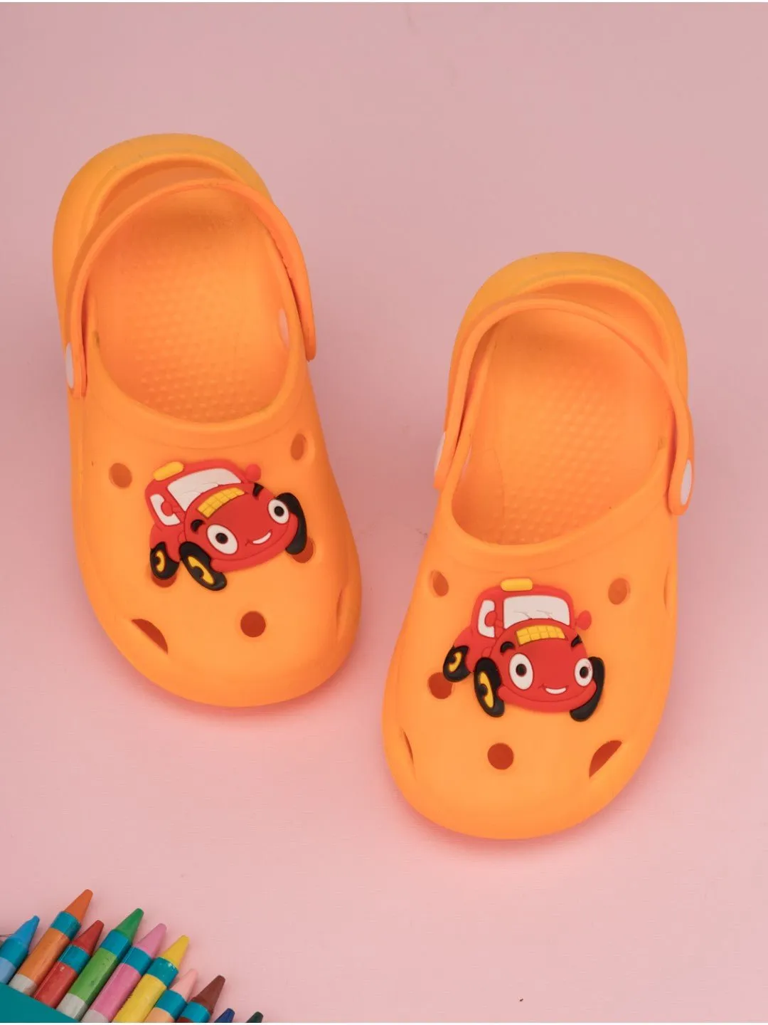 Playful Racing Car Design Clogs for Boys- Orange