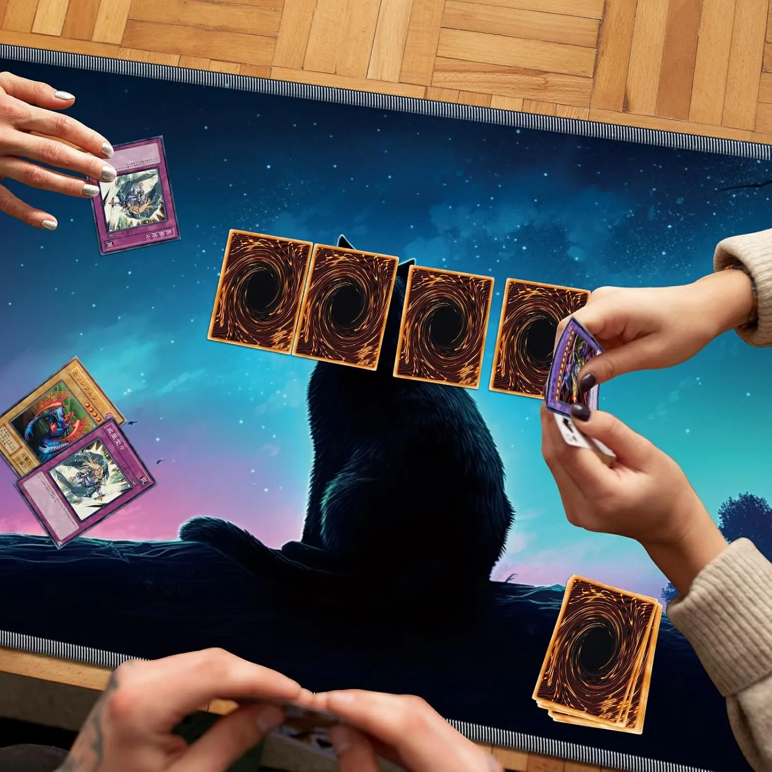 Playmat for MTG, 24 x 14 inches Game Play Mat for MTG TCG and Other Card Games, Trading Card Game Play Mat Desk Mats with Stitched Edges Non-Slip Base, Fantasy Cat