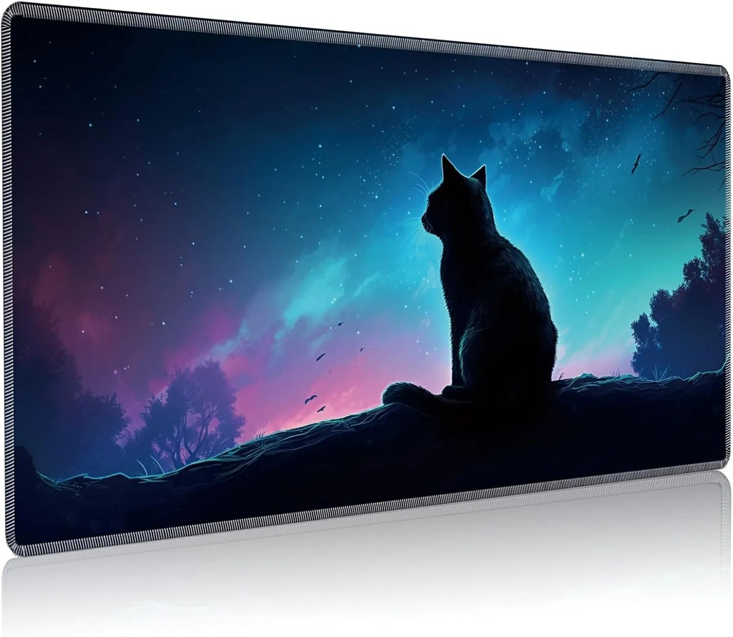 Playmat for MTG, 24 x 14 inches Game Play Mat for MTG TCG and Other Card Games, Trading Card Game Play Mat Desk Mats with Stitched Edges Non-Slip Base, Fantasy Cat
