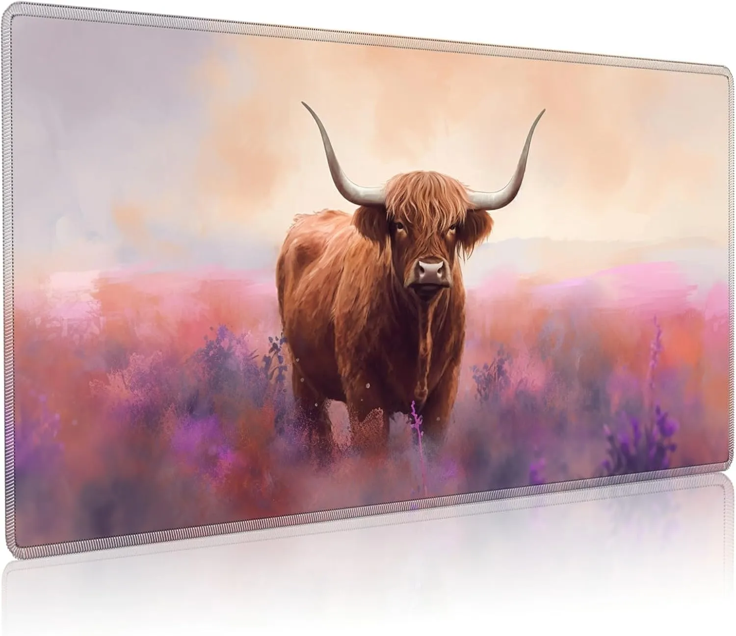 Playmat for MTG, 24 x 14 inches Game Play Mat for MTG TCG and Other Card Games, Trading Card Game Play Mat Desk Mats with Stitched Edges Non-Slip Base, Watercolor Painting Cow