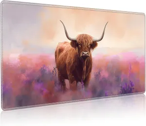 Playmat for MTG, 24 x 14 inches Game Play Mat for MTG TCG and Other Card Games, Trading Card Game Play Mat Desk Mats with Stitched Edges Non-Slip Base, Watercolor Painting Cow