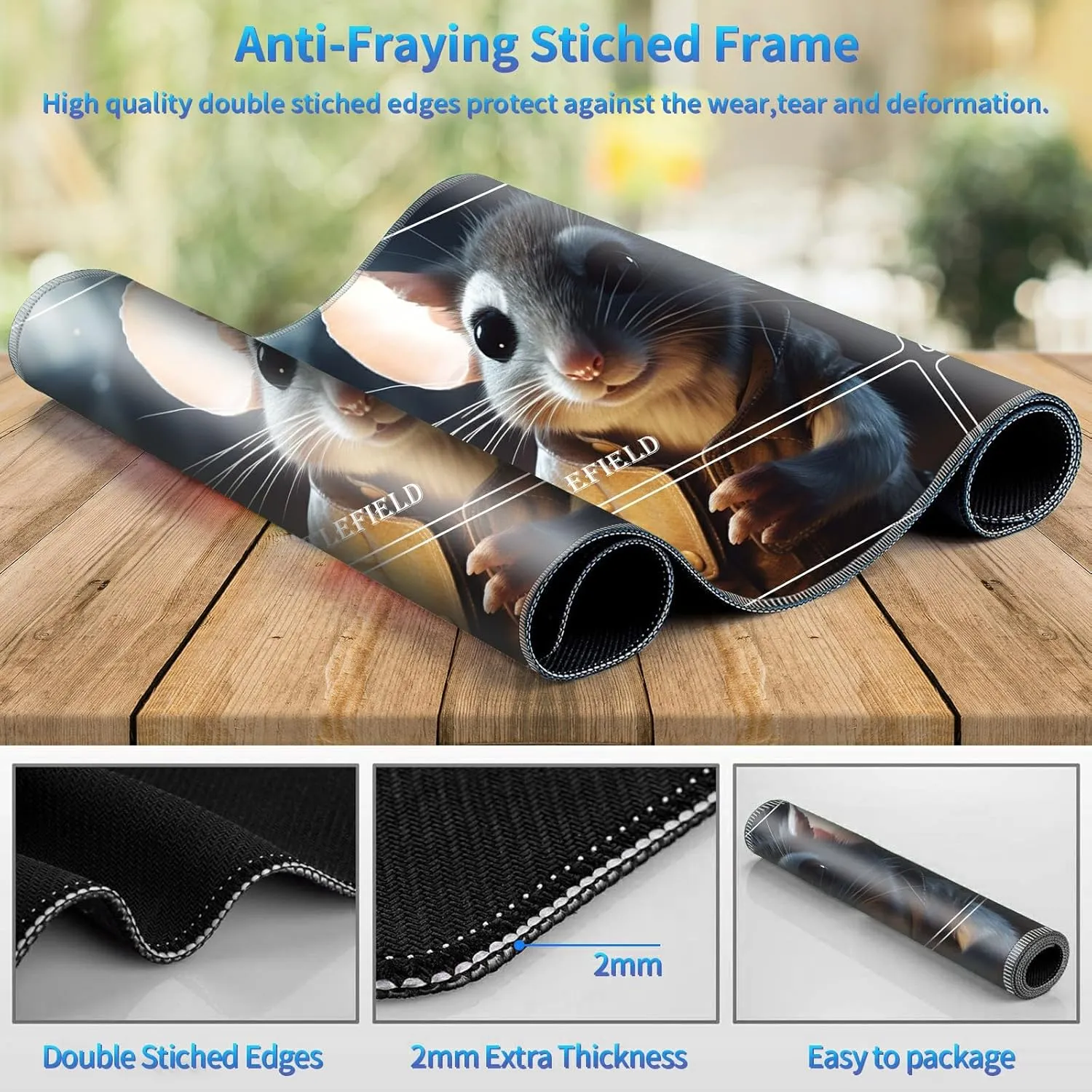 Playmat for MTG with Magic Zones, 24 x 14 inches Game Play Mat for MTG TCG, Trading Card Game Play Mat Desk Mats with Stitched Edges Non-Slip Base, Cute Mouse