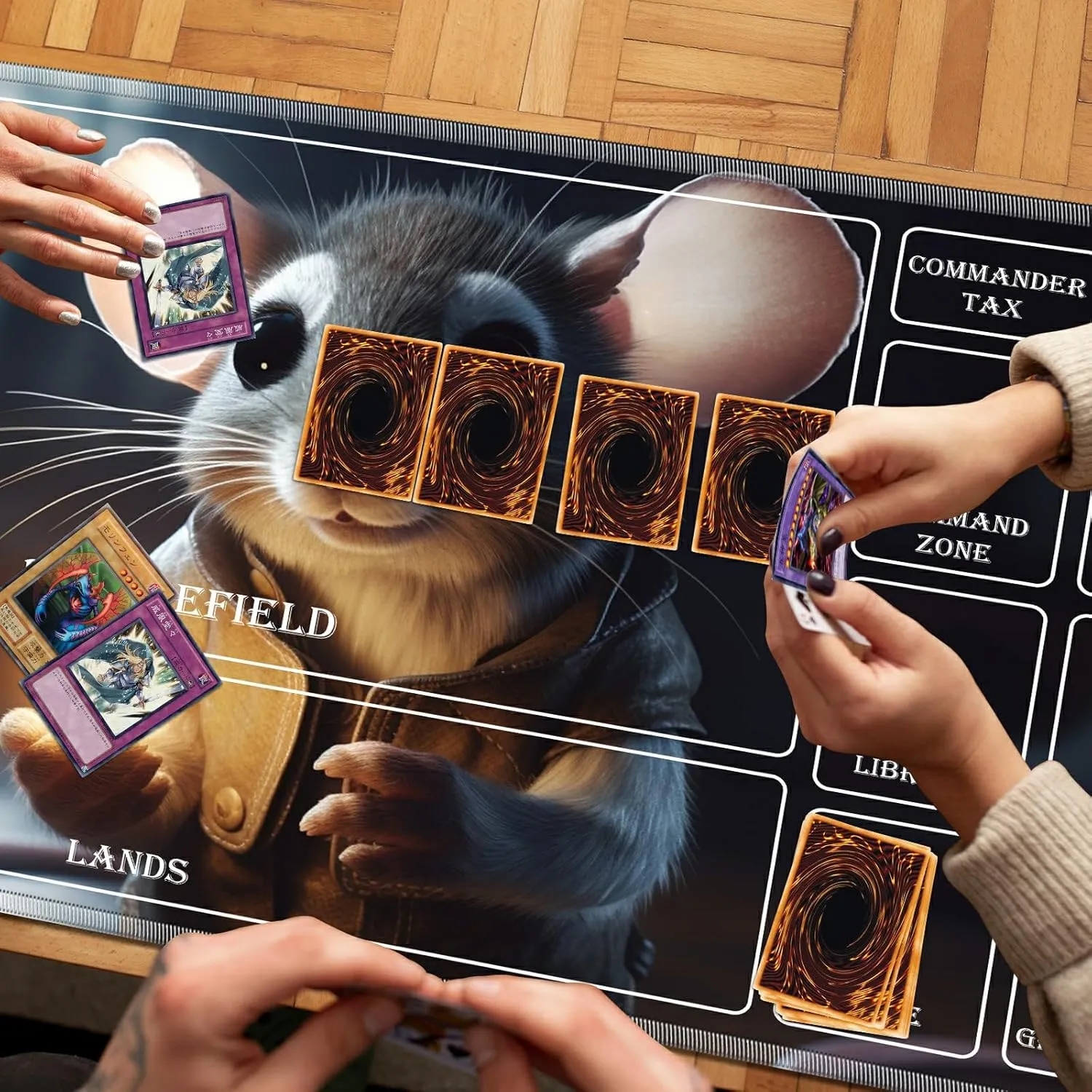 Playmat for MTG with Magic Zones, 24 x 14 inches Game Play Mat for MTG TCG, Trading Card Game Play Mat Desk Mats with Stitched Edges Non-Slip Base, Cute Mouse