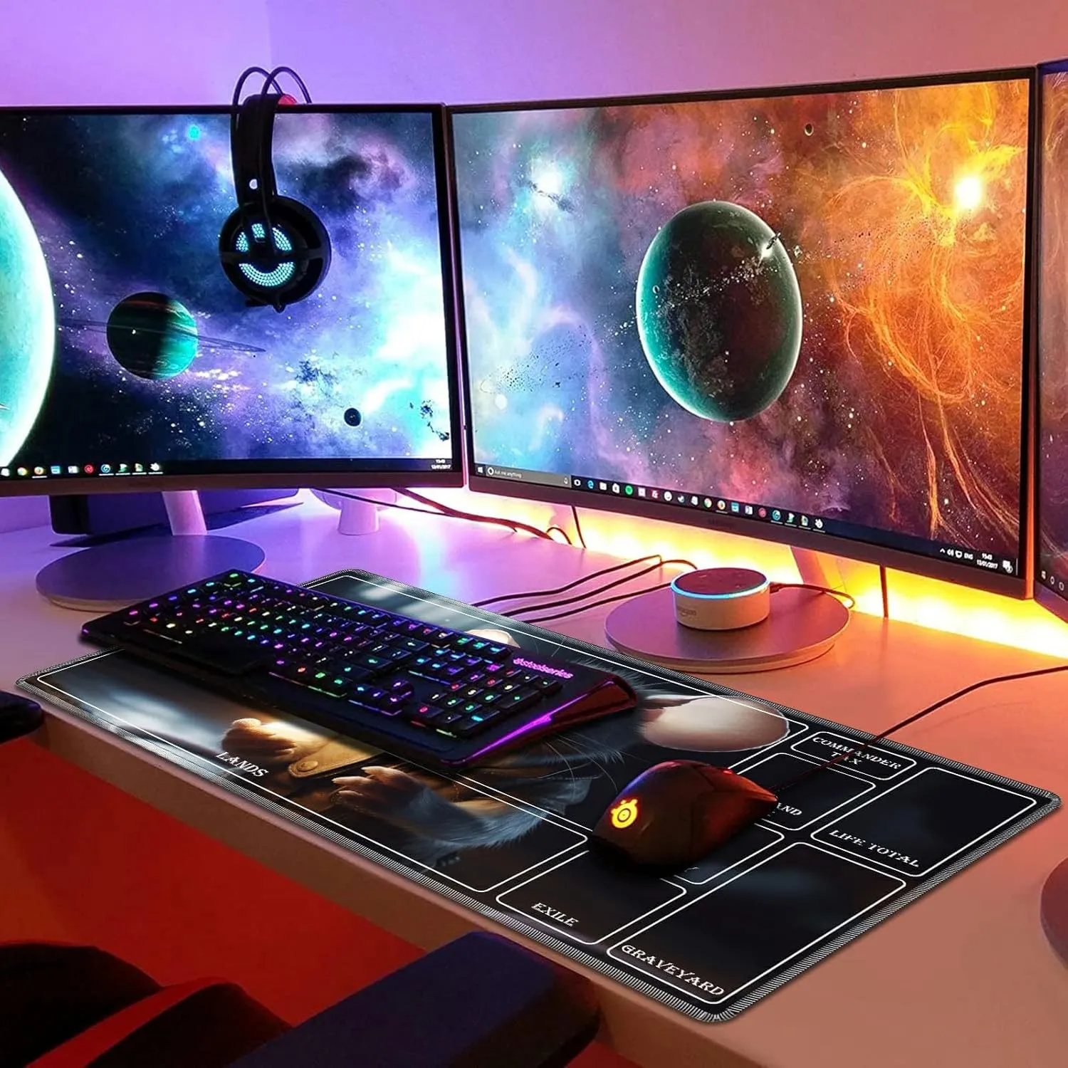 Playmat for MTG with Magic Zones, 24 x 14 inches Game Play Mat for MTG TCG, Trading Card Game Play Mat Desk Mats with Stitched Edges Non-Slip Base, Cute Mouse