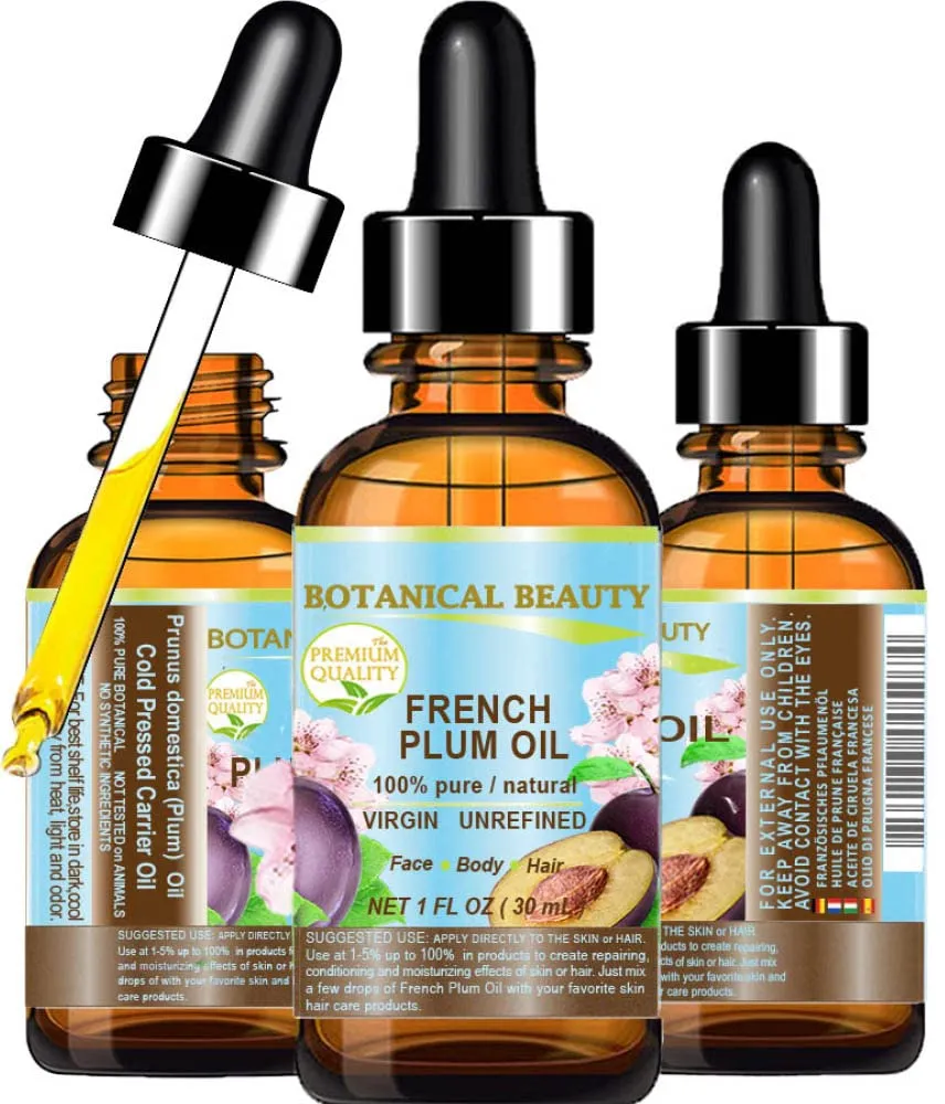 PLUM OIL French. 100% Pure Natural Virgin Unrefined Undiluted Cold Pressed Carrier Oil. For Face, Skin, Hair, Body, Lips, Nails (1 Fl.oz - 30 ml.) by Botanical Beauty