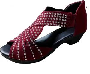 Plus Size Elegant Women's Rhinestone Wedge Sandals - Comfortable Peep Toe with Chunky Heel, Side Cut-Outs & Back Zipper - Perfect for Every Occasion