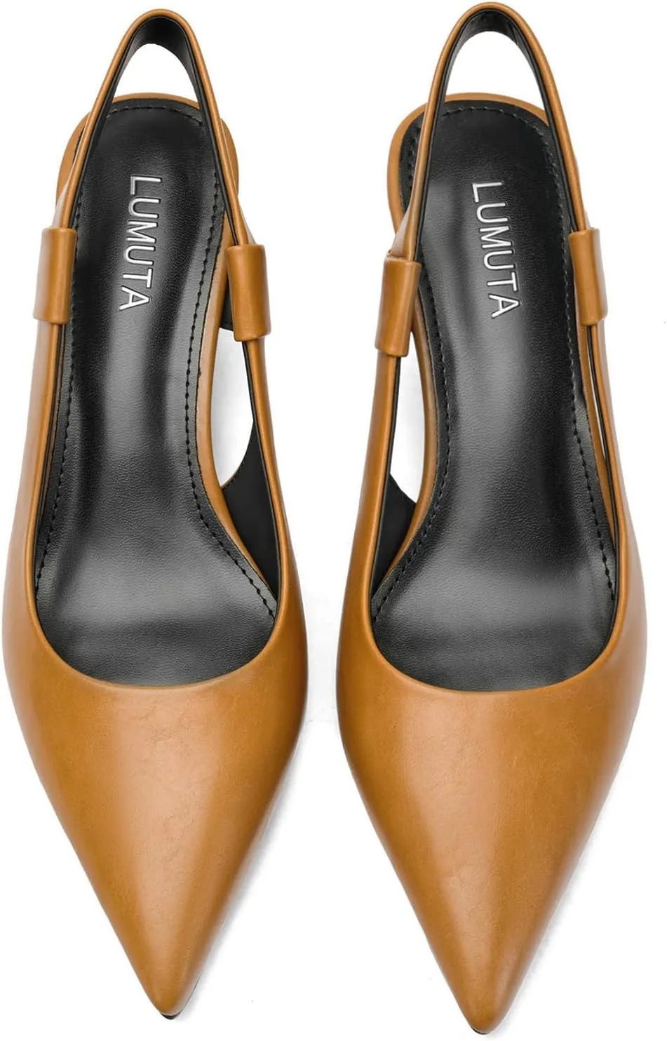 Pointed Toe Slingback Kitten Heels for Women, Leather Stiletto Heel Pumps with Elastic Strap Elegant Bridal Heel Dating Party Work Office Backless Pumps Shoes