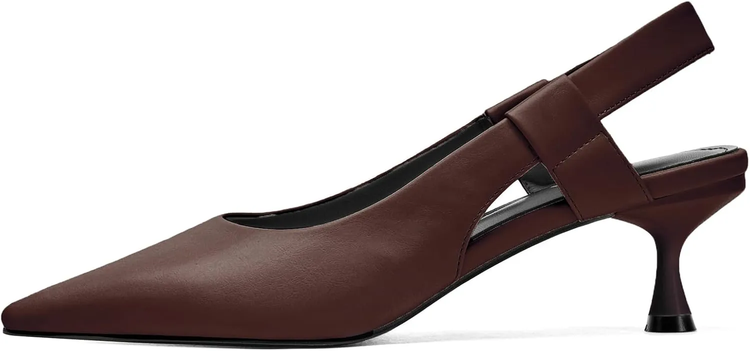 Pointed Toe Slingback Kitten Heels for Women, Leather Stiletto Heel Pumps with Elastic Strap Elegant Bridal Heel Dating Party Work Office Backless Pumps Shoes