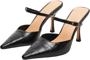 Pointy Toe Heels for Women with Stone Pattern Kitten Heel Pumps with Strap Slip on Elegant Fashionable Design Perfect for Party and Date