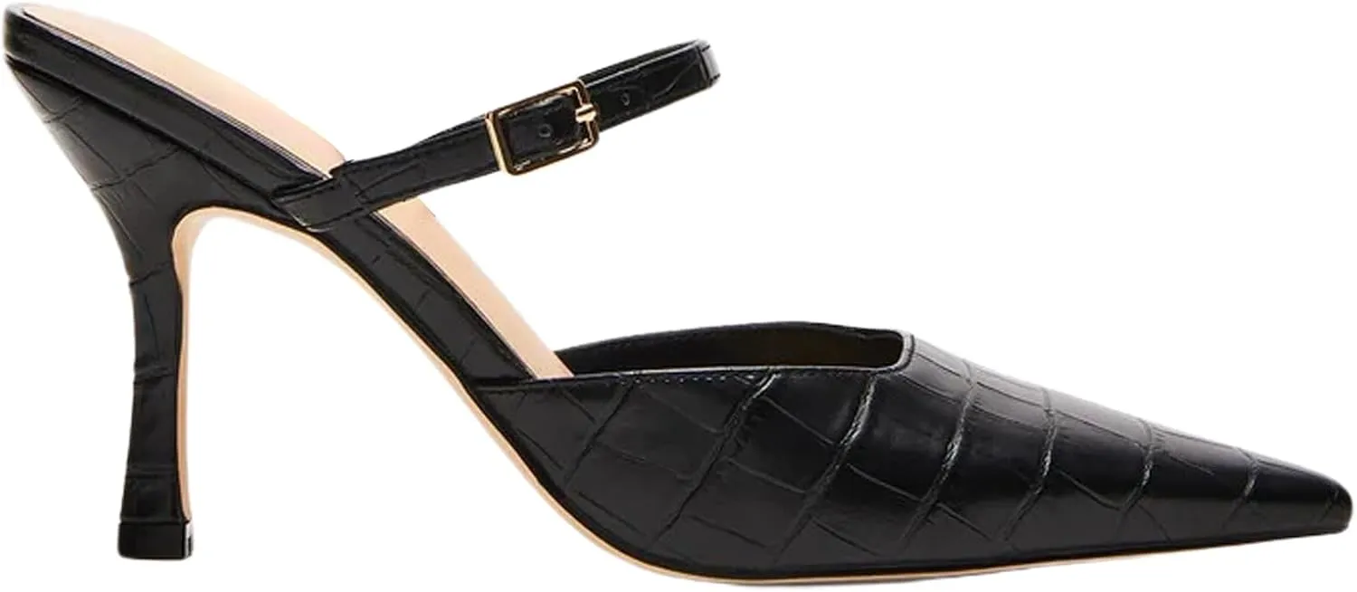 Pointy Toe Heels for Women with Stone Pattern Kitten Heel Pumps with Strap Slip on Elegant Fashionable Design Perfect for Party and Date