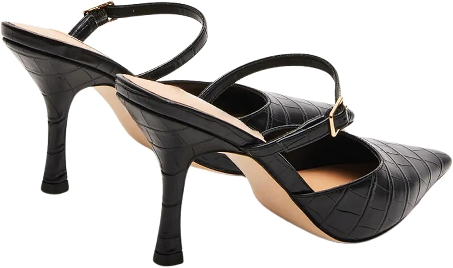 Pointy Toe Heels for Women with Stone Pattern Kitten Heel Pumps with Strap Slip on Elegant Fashionable Design Perfect for Party and Date