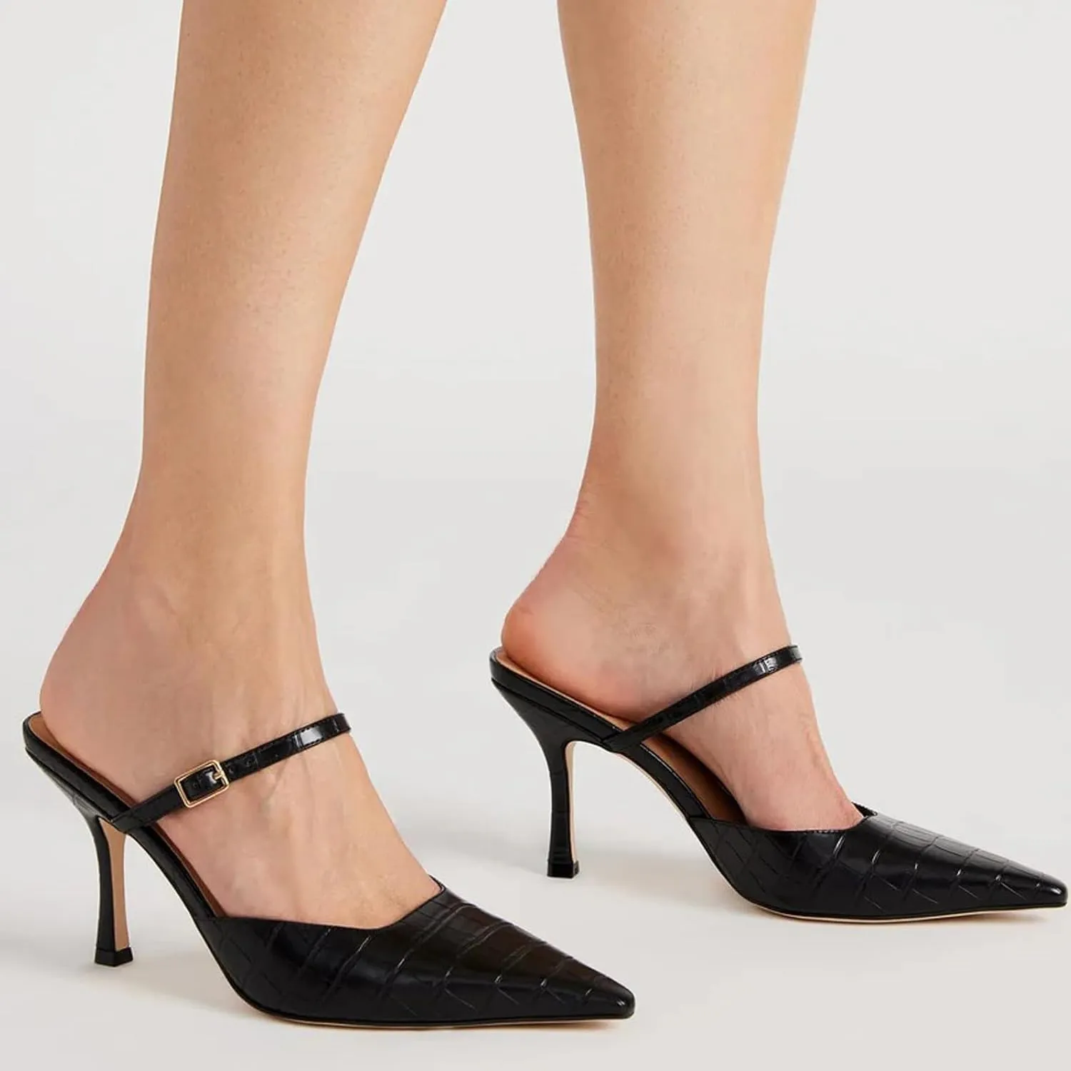 Pointy Toe Heels for Women with Stone Pattern Kitten Heel Pumps with Strap Slip on Elegant Fashionable Design Perfect for Party and Date