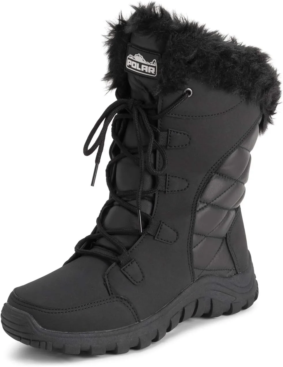 POLAR Womens Quilted Faux Fur Cuff Winter Duck Rubber Sole Durable Snow Rain Outdoor Boots
