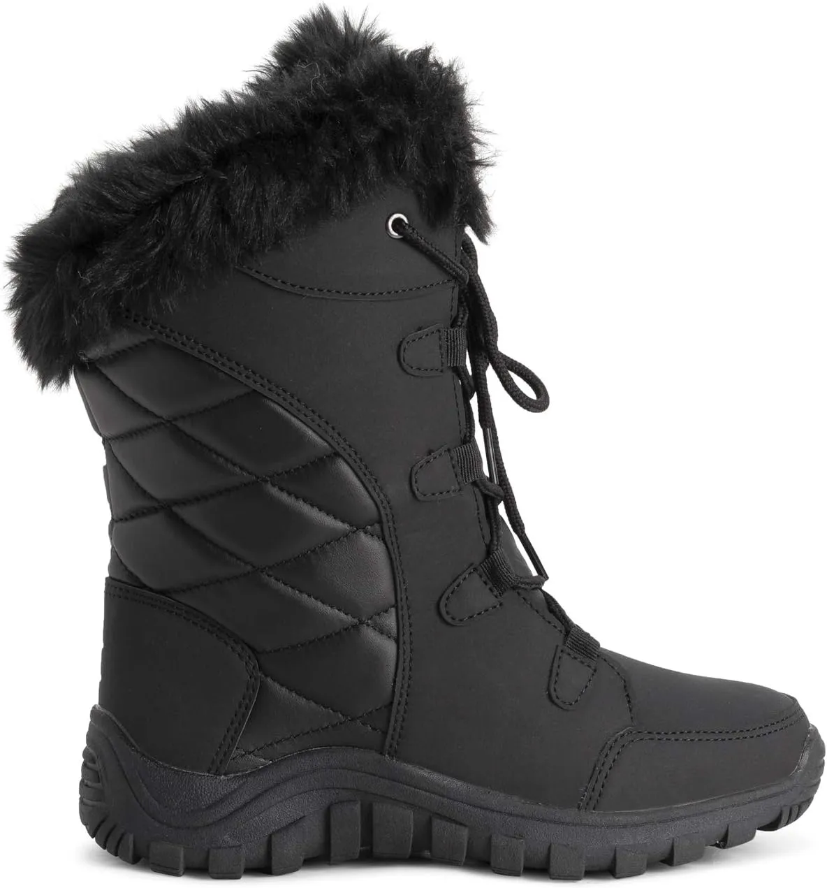 POLAR Womens Quilted Faux Fur Cuff Winter Duck Rubber Sole Durable Snow Rain Outdoor Boots