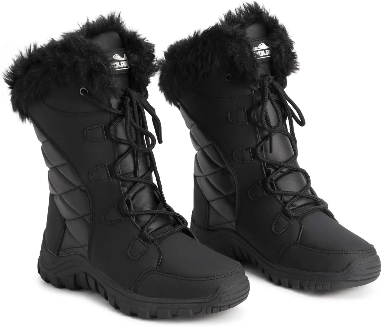 POLAR Womens Quilted Faux Fur Cuff Winter Duck Rubber Sole Durable Snow Rain Outdoor Boots