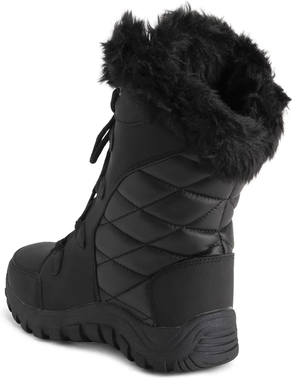 POLAR Womens Quilted Faux Fur Cuff Winter Duck Rubber Sole Durable Snow Rain Outdoor Boots
