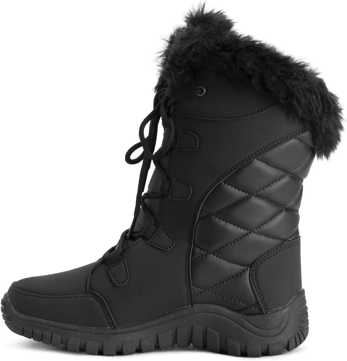POLAR Womens Quilted Faux Fur Cuff Winter Duck Rubber Sole Durable Snow Rain Outdoor Boots