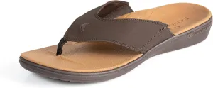 PowerStep Men's Arch Support Orthotic Flip Flop Sandals with Shock Absorbing Sole, Lightweight Non-Slip Tread, Brown, 12