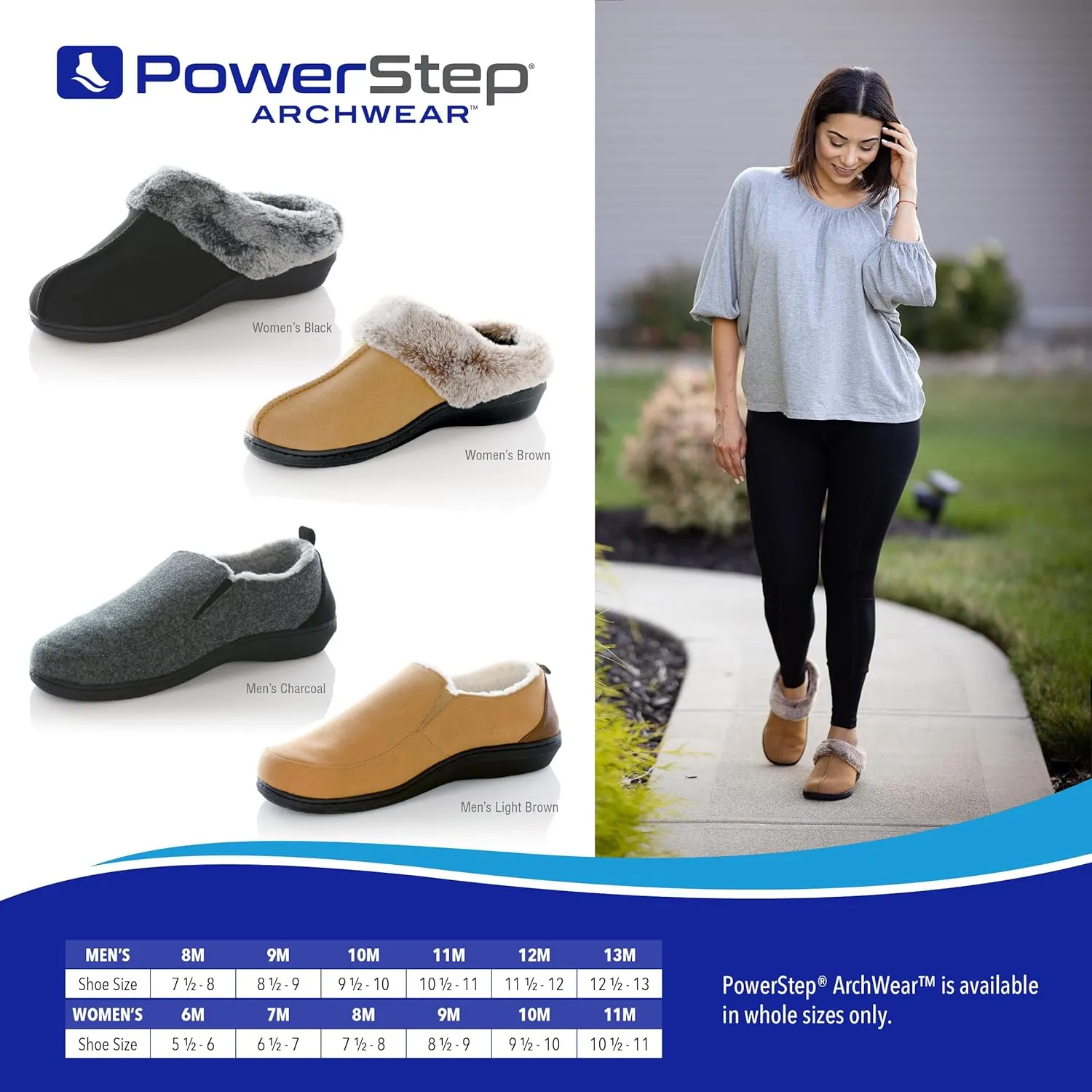 PowerStep Women's 2022 Archwear, House Shoes, Orthotic Slippers with Arch Support, Factory, 11