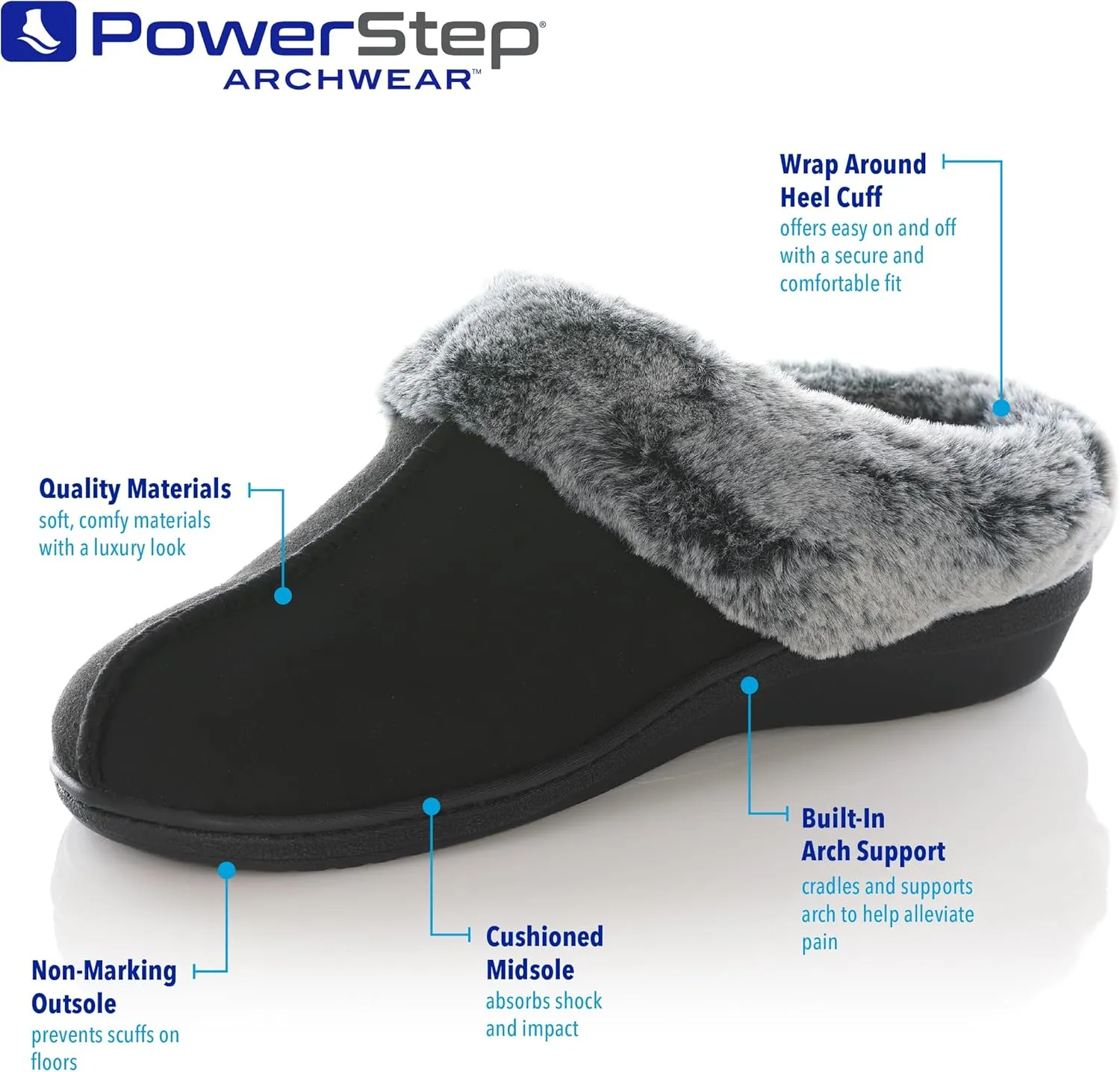 PowerStep Women's 2022 Archwear, House Shoes, Orthotic Slippers with Arch Support, Factory, 11