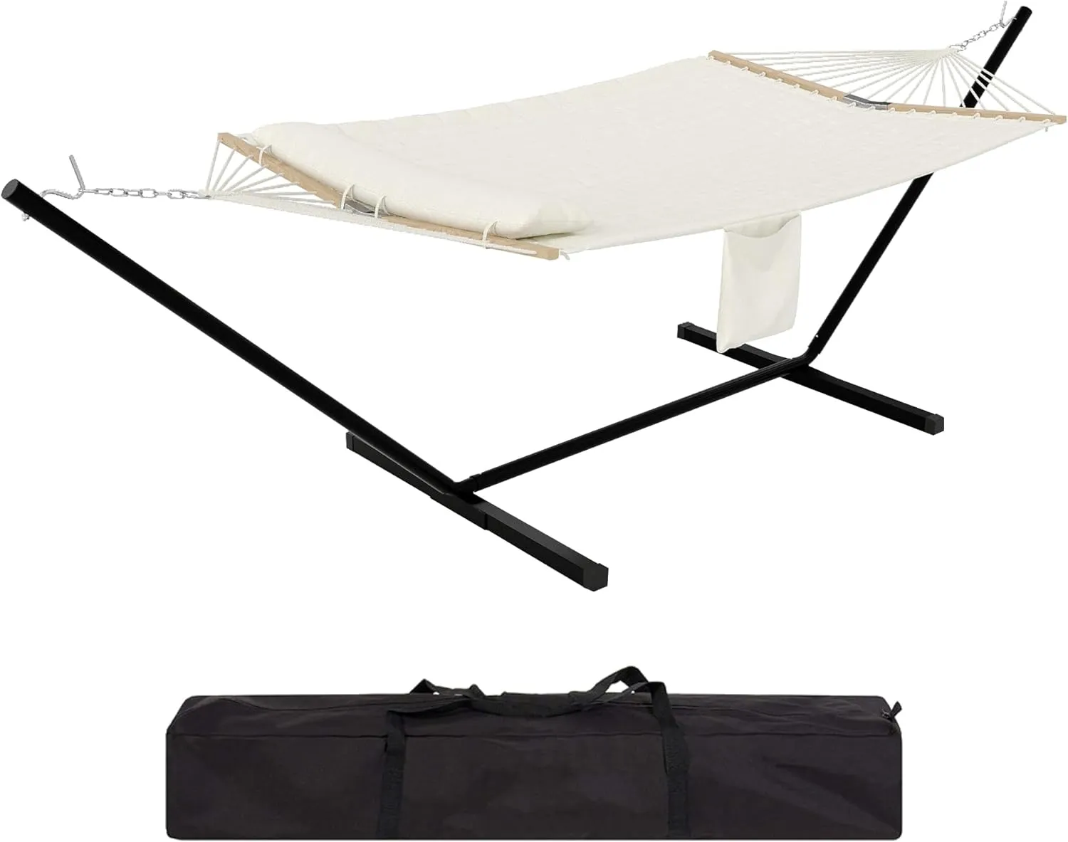 Premium 2-Person Hammock Set with Quick-Lock Steel Stand – Commercial-Grade Outdoor Lounger for Patio, Camping & Backyard (500lb Capacity   Waterproof Carry Bag),Gray (Concave)