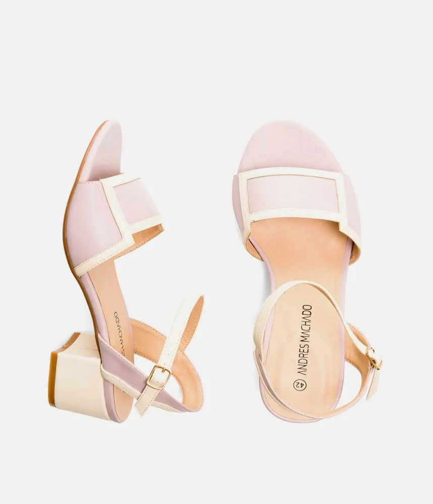 Pretty Lilac/Cream Block Heel Sandals