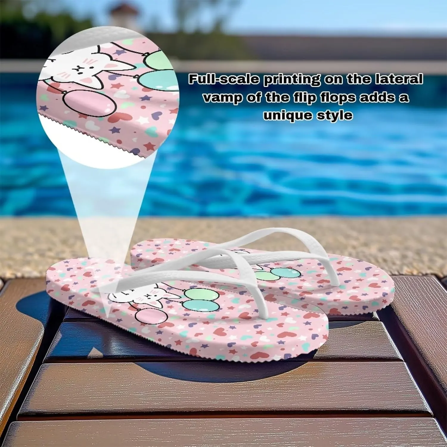 Print Thong Flip Flops for Women Comfortable Yoga Mat Non Slip Shower Shoes Super Lightweight for Summer Beach Vacation White Strap