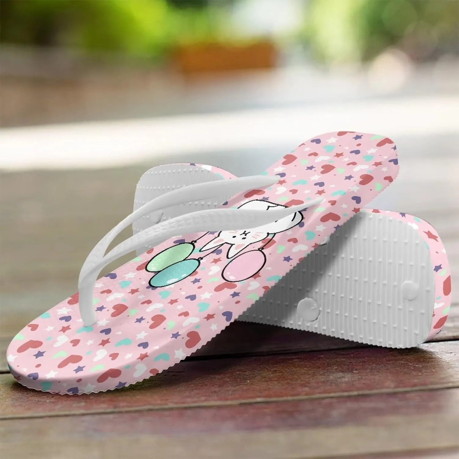 Print Thong Flip Flops for Women Comfortable Yoga Mat Non Slip Shower Shoes Super Lightweight for Summer Beach Vacation White Strap