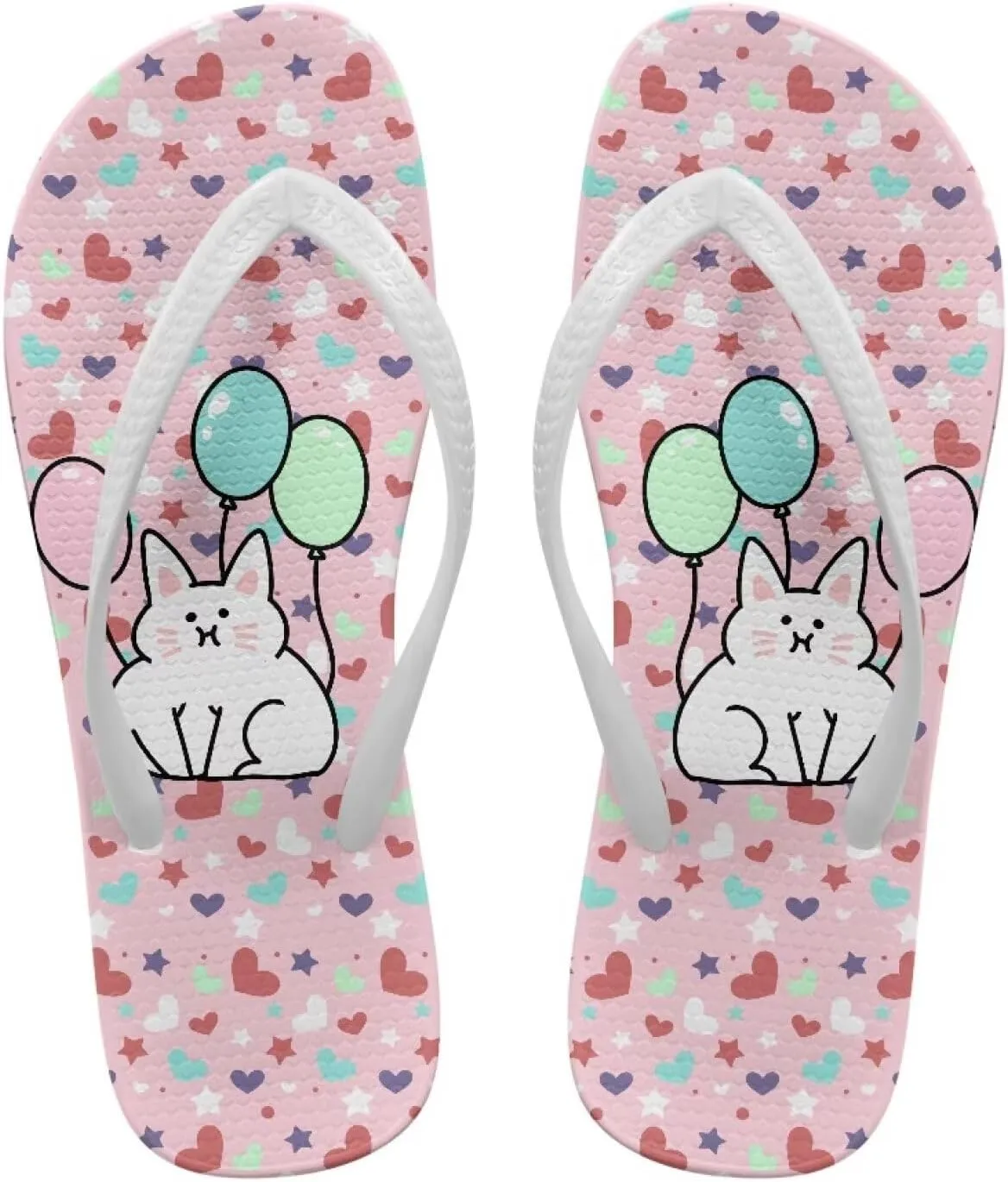Print Thong Flip Flops for Women Comfortable Yoga Mat Non Slip Shower Shoes Super Lightweight for Summer Beach Vacation White Strap