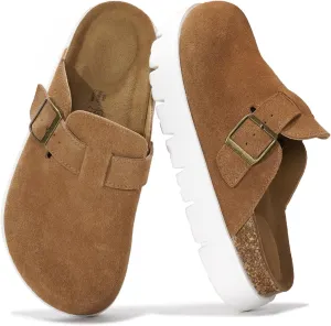Project Cloud Genuine Leather Platform Clogs for Women Footwear - Memory Foam Arch Support Cork Footbed Casual Shoes & Mules for Women 2025 (Benton Chunky)