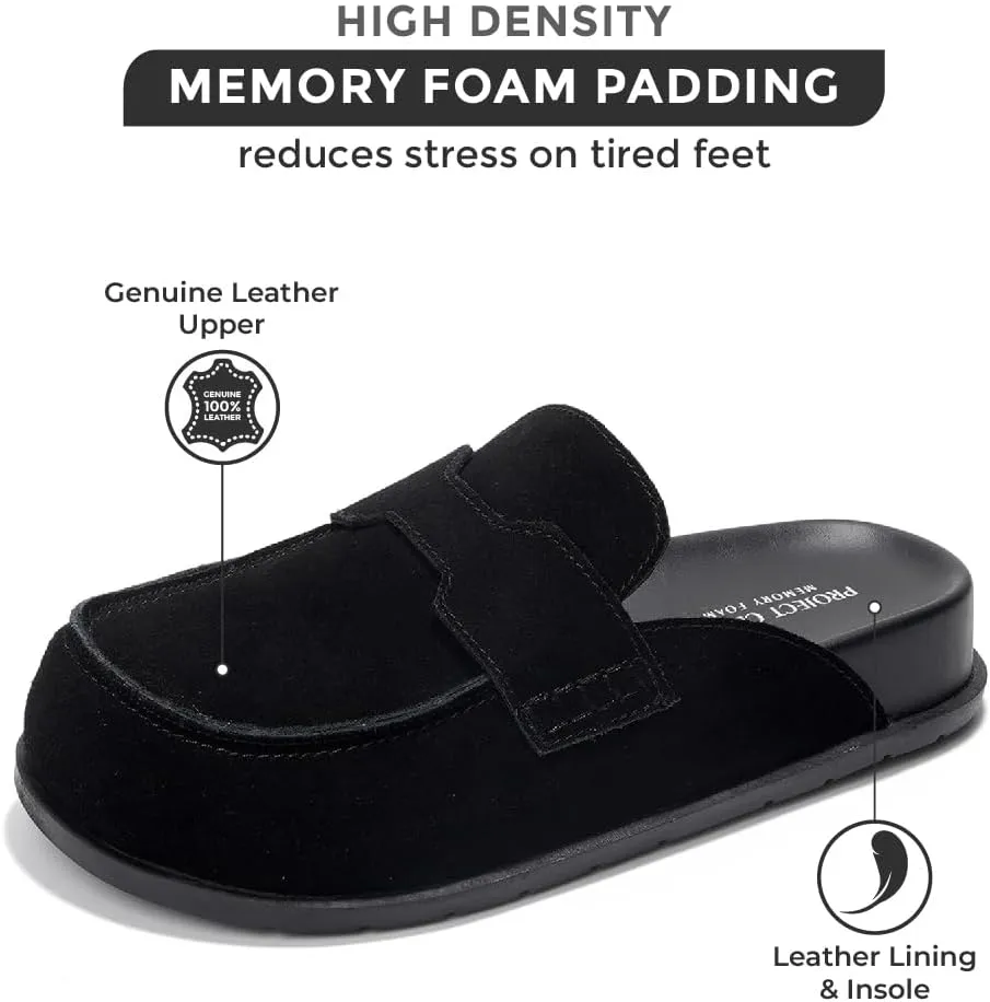 Project Cloud Genuine Suede Womens Clog - Memory Foam Arch Support Non-Slip Sole Mules & Clogs for Women Footwear - Platform Winter Shoes (Foamy)