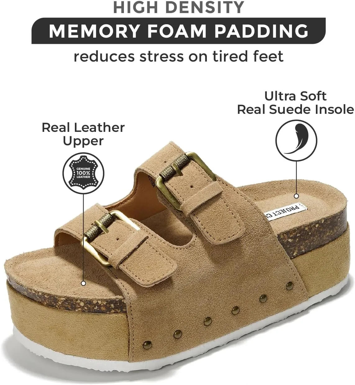 Project Cloud Platform Sandals Women Footwear - Genuine Leather and Durable EVA Sole for Non-Slip and Comfortable Platform - Fashion Summer Sandals for Women 2025 (Oliy)
